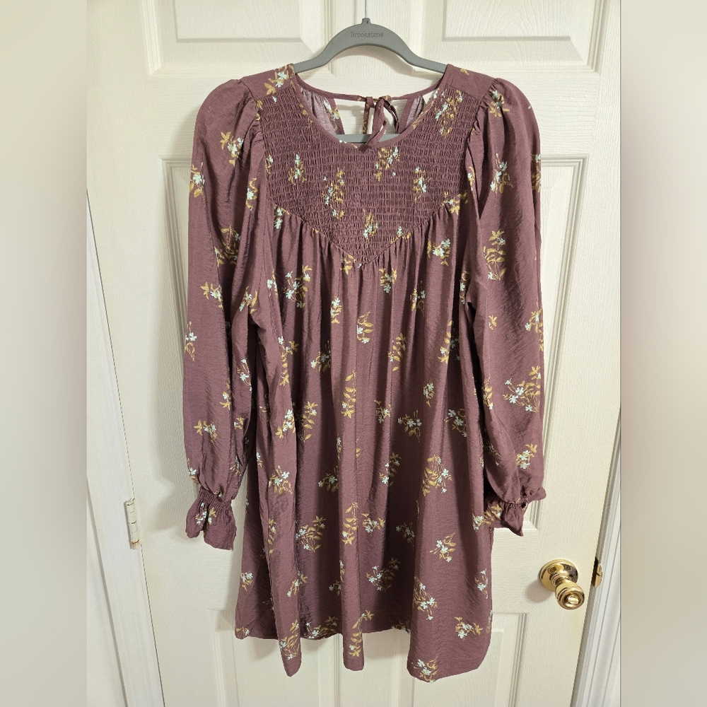 A New Day Mauve Pink Floral Patterned Peasant Dress With Pockets Size Small